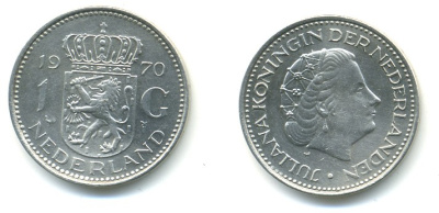 Нидерланды 1 гульден 1970 Юлиана (1948-1980) KM 184а никель 84-743