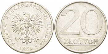 ПОЛЬША 20 ЗЛОТЫХ 1986 MW KM 153.1 медно-никель 77-735