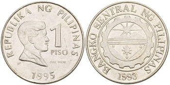 ФИЛИППИНЫ 1 ПИСО 1995 УЧЁНЫЙ ПИСАТЕЛЬ И ПОЭТ ХОСЕ РИСАЛЬ KM 269 медно-никель 4544-551