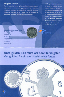 Нидерланды 1 гульден 2001 прощай гульден, детский рисунок, лев с флагом в руках, официальный буклет монетного двора KM 233 никель  UNC  2-4-1-04