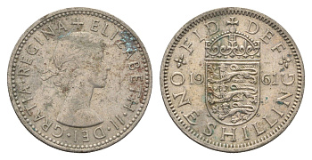 Великобритания 1 шиллинг 1961 Елизавета II (1952-2022), Английский герб KM 904, Spink 4147 медно-никель 4663-234