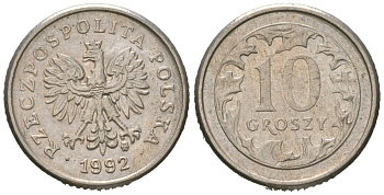 Польша 10 грошей 1992 MW Y 279 медно-никель aUNC 4618-539