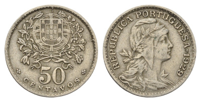 Португалия 50 сентаво 1929 KM 577 никель латунь 4121-151