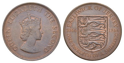 Джерси 1/12 шиллинга 1966 900 лет битве при Гастингсе KM 26 бронза 4634-421