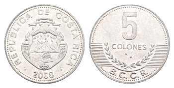 Коста-Рика 5 колонов 2008 KM 227b алюминий aUNC 4649-642