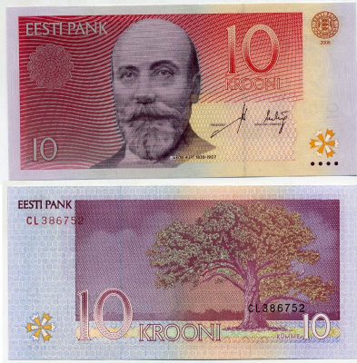 Эстония 10 крон 2006 Якоб Хурт, дуб Тамме-Лаури Pick 86a, Сергеев 22 бумага UNC (пресс) 450-127-2
