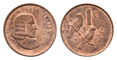 ЮАР 1 цент 1966 Ян ван Рибек (1619-1677), Suid Africa, легенда на африкаанс, капские воробьи KM 65.2 бронза aUNC 4690-962