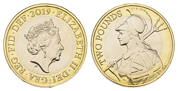 Великобритания 2 фунта 2019 Елизавета II (1952-2022), Возрождение Британии KM 1348, Spink K7 биметалл BU 1516-1043