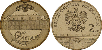 Польша 2 злотых 2006 MW, серия польские города, Жагань (Zagan) KM 569 нордик UNC 4448-1012