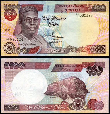Нигерия 100 найра 1999 Обафеми Аволово, гора Зума Ро Pick 28 b бумага 8592-33-1-2