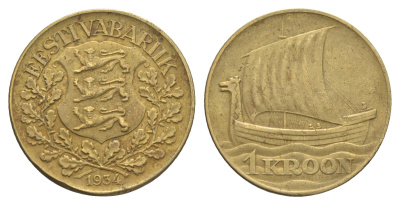 Эстония 1 крона 1934 год-тип KM 16 алюминиевая бронза 4652-931