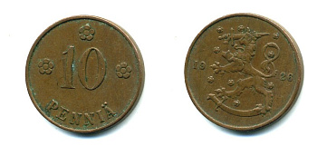 Финляндия 10 пенни 1926 республика (1918-1962) KM 24 медь 46-1514
