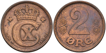 Дания 2 эре 1920 Кристиан X (1912-1947) KM 813 бронза 4147-543