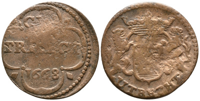 НИДЕРЛАНДЫ, УТРЕХТ 1 ДУИТ 1668 KM 44 медь 34-845