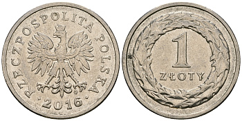 Польша 1 злотый 2016 MW KM 282 медно-никель 4584-655