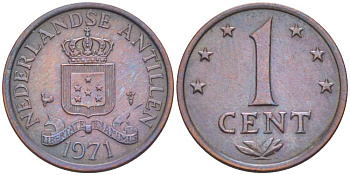 Нидерландские Антилы 1 цент 1971 Юлиана (1948-1980) KM 8 бронза 211-814