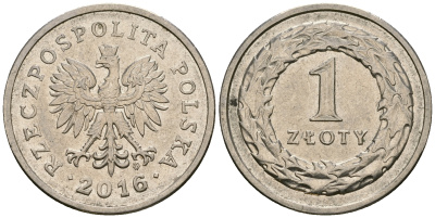 Польша 1 злотый 2016 MW KM 282 медно-никель 4584-655
