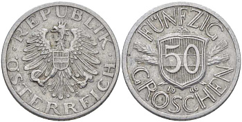 Австрия 50 грошей 1946 первый год KM 2870 алюминий 4402-254