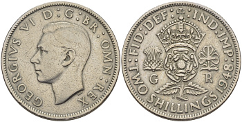 Великобритания 2 шиллинга (флорин) 1948 Георг VI (1936-1952) KM 865, Spink 4102 медно-никель 32-1246