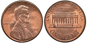 США 1 цент 1988 D KM 201b цинк плакированный медью 4547-529