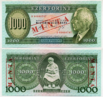 ВЕНГРИЯ 1000 ФОРИНТОВ 1992 ПРОБНИК MINTA Pick 176s бумага UNC (ПРЕСС) 000-00-00