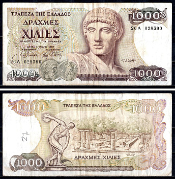 Греция 1000 драхм 1987 Pick 202 бумага 8605-17-2-2