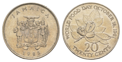 Ямайка 20 центов 1985 ФАО - WORLD FOOD DAY OCTOBER 16.1981 KM 120 медно-никель 4652-612