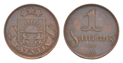 Латвия 1 сантим 1922 KM 1 бронза 4658-1129