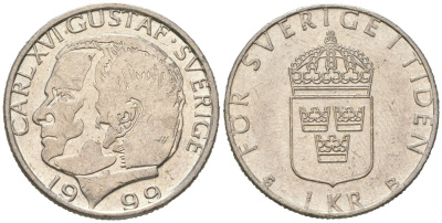 Швеция 1 крона 1999 Густав VI Адольф (1950-1973) KM 852a медно-никель 4616-1045