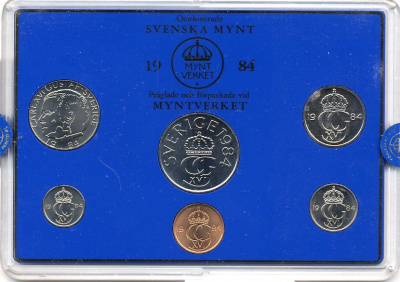 Швеция набор монетного двора из 6 монет 1984 в пластике, Карл XVI Густав (1973- ) KM MS31 UNC 5-4-2-43