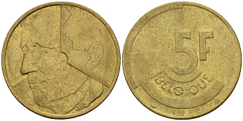 Бельгия 5 франков 1986 Belgique, Бодуэн I (1951-1993) KM 163 алюминиевая бронза 4601-133
