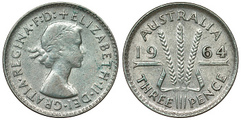 Австралия 3 пенса 1964 Елизавета II (1952-2022) KM 57 серебро 71-957