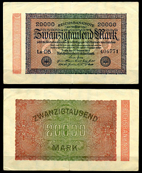 Германия 20000 марок 1923 20 февраля 1923, в/з №47, номер шестизначный Pick 85, Розенберг 84е  бумага   8617-35-1-1