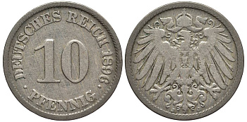 ГЕРМАНИЯ 10 ПФЕННИГОВ 1896 J KM 12, Jager 13, Weege 8 медно-никель 4538-827