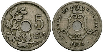 Бельгия 5 сантимов 1904 Belgique KM 54 медно-никель 4173-347