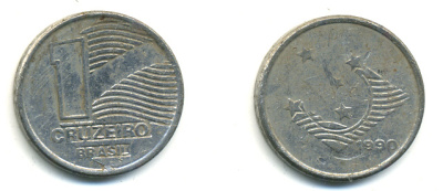 Бразилия 1 крузейро 1990 KM 617 нержавеющая сталь 93-1031