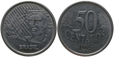 Бразилия 50 сентаво 1995 KM 635, Schon 144 нержавеющая сталь 4523-321