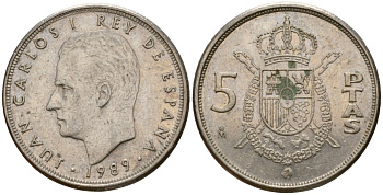 Испания 5 песет 1989 Хуан Карлос I (1975-2014) KM 823 медно-никель 216-1115