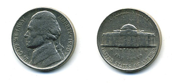 США 5 ЦЕНТОВ 1990 ДЖЕФФЕРСОН KM A192 медно-никель 4364-336