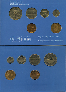 Нидерланды набор из 5 монет 1987 буклет, плюс жетон монетного двора    UNC  1-6-2-22