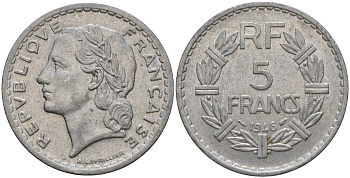Франция 5 франков 1946 KM 888b алюминий 4599-336