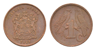 ЮАР 1 цент 2000 герб, капские воробьи KM 170 сталь плакированная медью 4602-239