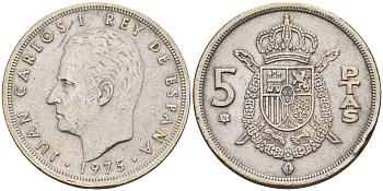Испания 5 песет 1975 (76) Хуан Карлос I (1975-2014) KM 807 медно-никель    4143-225