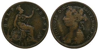 Великобритания 1/2 пенни 1887 Виктория (1837-1901) KM 754, Spink 3956 бронза 261-941