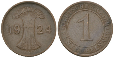 Германия 1 рентенпфенниг 1924 A KM 30 бронза 4615-228