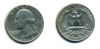 США 25 ЦЕНТОВ = КВОТЕР 1979 ВАШИНГТОН KM А164а медь плакированная медно-никелем 59-1923