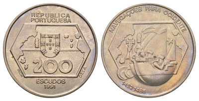 Португалия 200 эскудо 1991 Христофор Колумб в Португалии KM 658 медно-никель UNC 4677-921