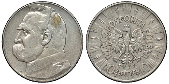 Польша 10 злотых 1935 W, Юзеф Пилсудский KM 29 серебро 4368-723