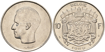 Бельгия 10 франков 1969 Belgie, Бодуэн I (1951-1993) KM 156.1 никель    4595-613