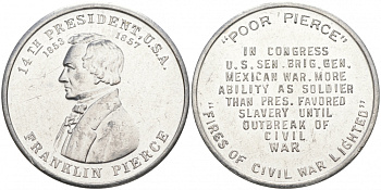 США МЕДАЛЬ ND 14-ЫЙ ПРЕЗИДЕНТ ФРАНКЛИН ПИРС 28 мм алюминий 73-357